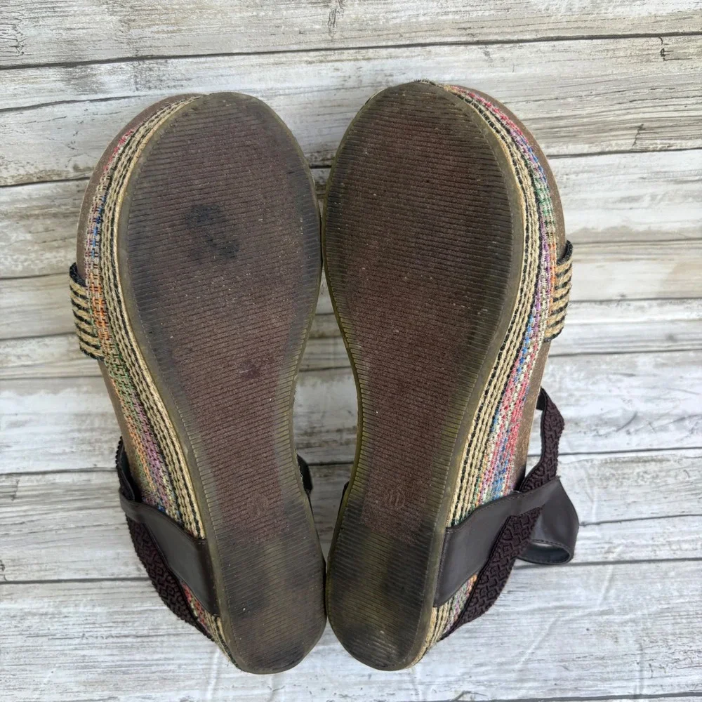 Boutique by Corkys India Wedge Sandals 11 Brown Colorful Platform Studded Boho